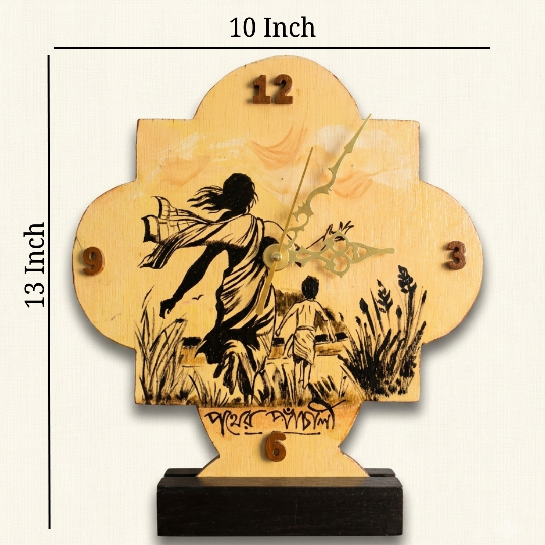 Handmade Wooden Table Clock – Pather Panchali Inspired Art
