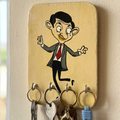 Handmade Wooden Key Holder Mr. Bean | Wall Mounted Key Rack