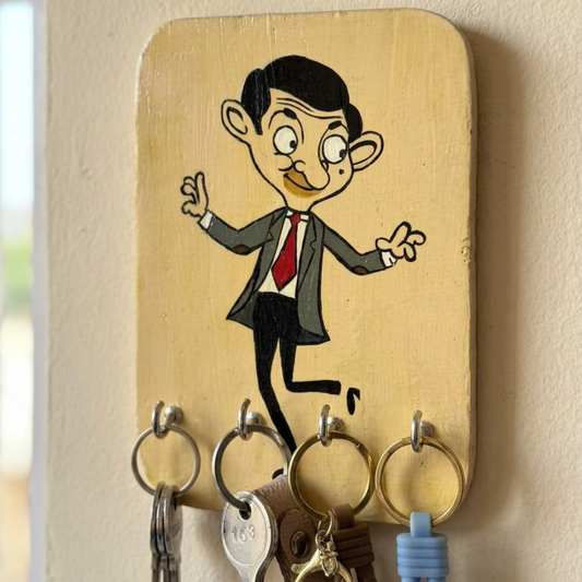 Handmade Wooden Key Holder Mr. Bean | Wall Mounted Key Rack