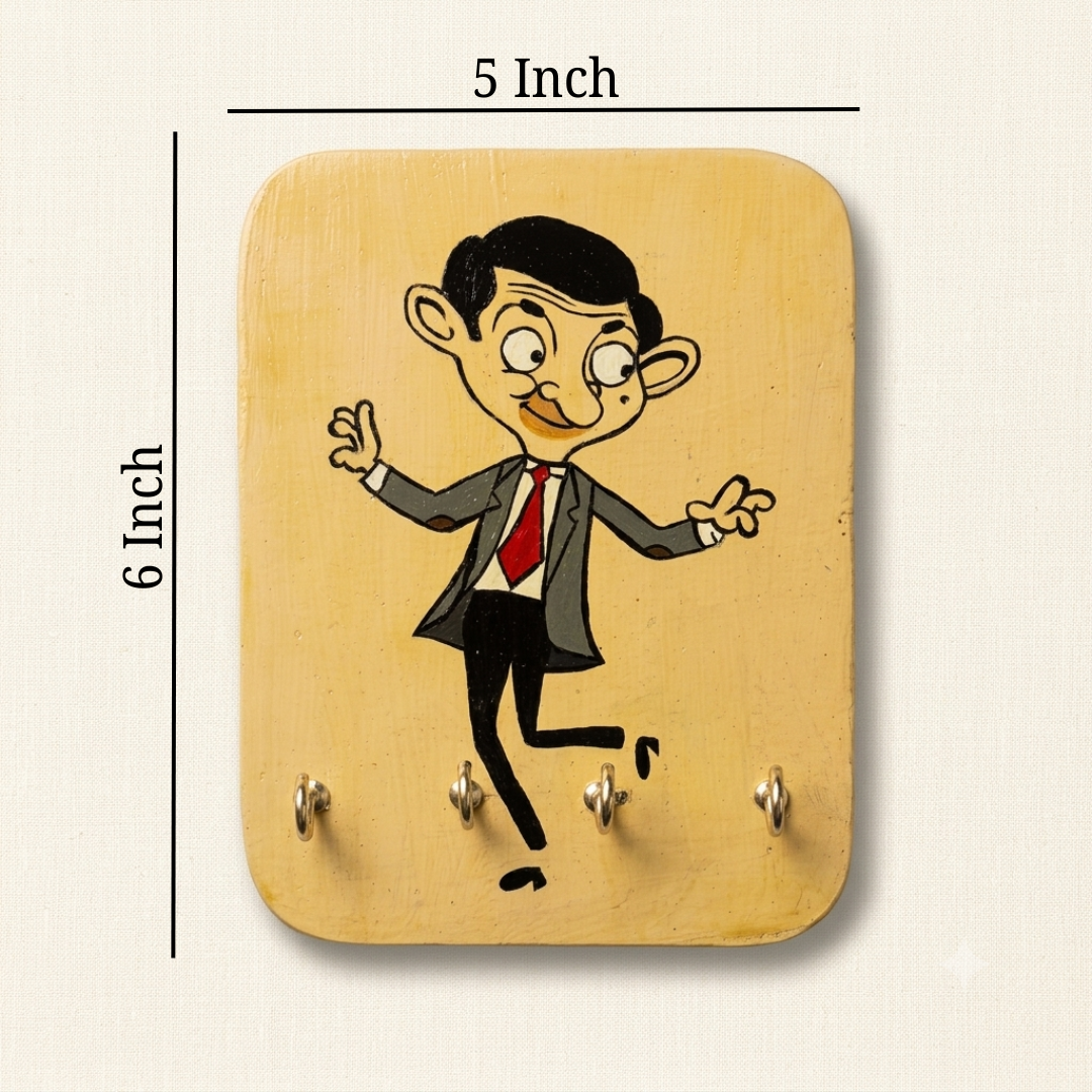 Handmade Wooden Key Holder Mr. Bean | Wall Mounted Key Rack