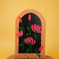 Wooden Key Holder Hand painted Lotus Art with 4 Key Hooks