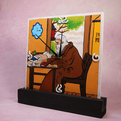 Wooden Wall & Table Clock Hand Painted Rabindranath Tagore with Wall Mount & Table Stand