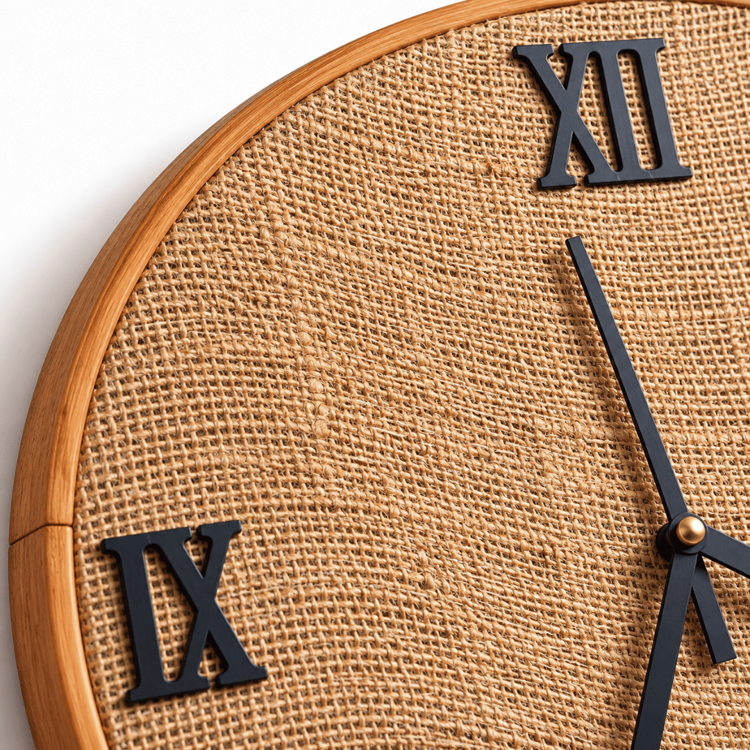 Handcrafted Wooden Clock Roman theme Jute Textured