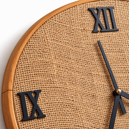 Handcrafted Wooden Clock Roman theme Jute Textured