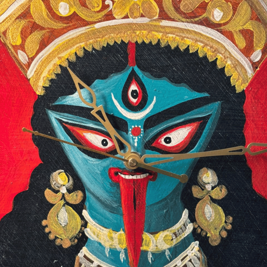 Wooden Wall Clock Analog Hand Painted Kali Maa