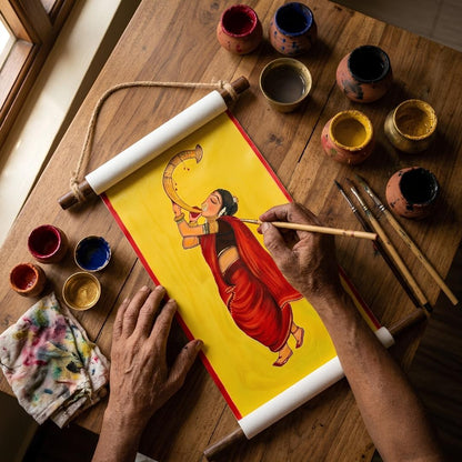 Shankhnaad Handcrafted Wall Scroll – Handpainted Art for Home Decor