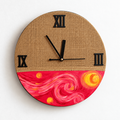 Handcrafted Wooden Wall Clock with Hand-Stitched Jute & Van Gogh Starry Night