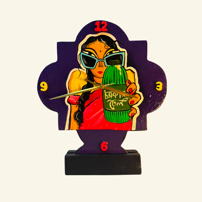 Hand Painted Wooden Table Clock - "Ei Nao Chorkar Tel "