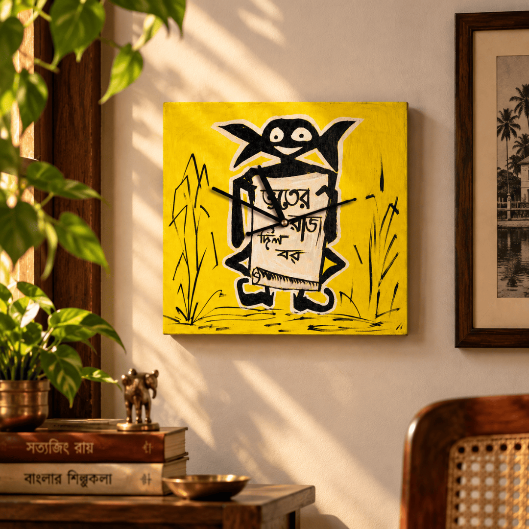 Wooden Wall Clock Analog Handcrafted Bhooter Raja Dilo Bor
