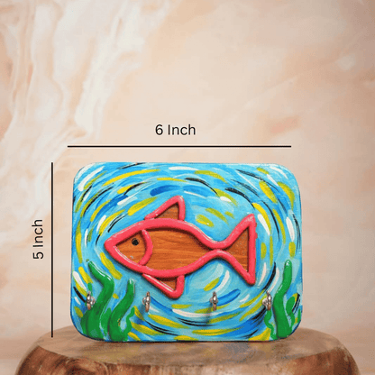3D Wooden Key Holder Handcrafted Fish with 4 Key Hooks