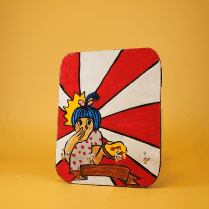 Hand painted Wooden Key Holder Amul Girl with 4 Key Hooks
