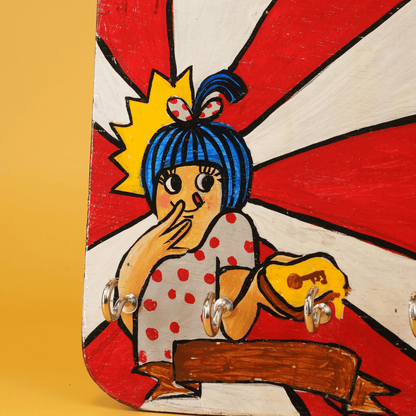 Hand painted Wooden Key Holder Amul Girl with 4 Key Hooks