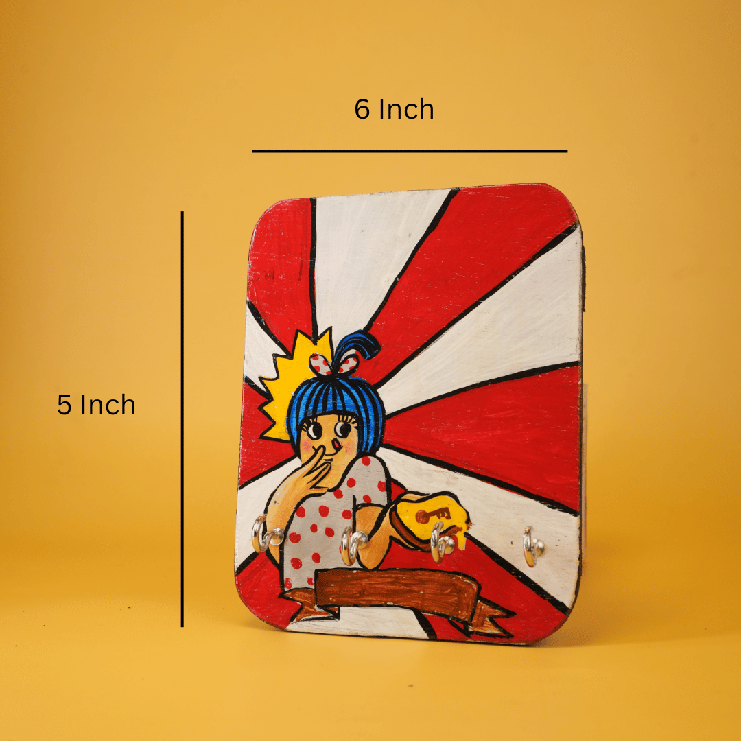 Hand painted Wooden Key Holder Amul Girl with 4 Key Hooks