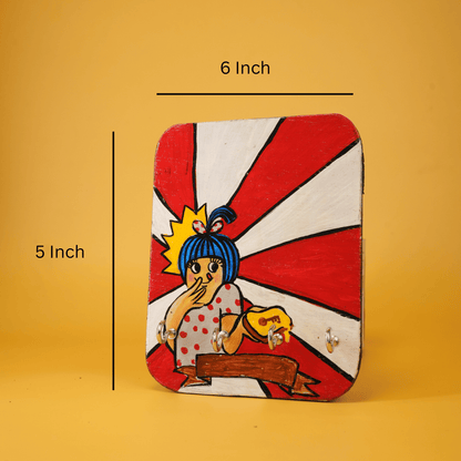 Hand painted Wooden Key Holder Amul Girl with 4 Key Hooks