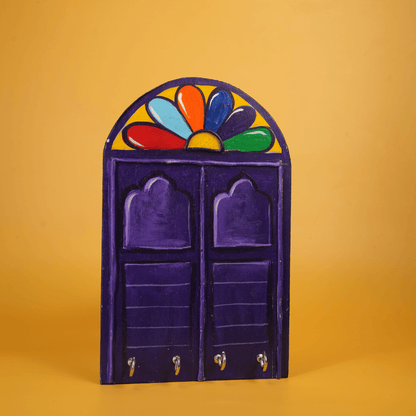 Hand Painted Wooden Key Holder Bonedi Barir Janla Purple with 4 Key Hooks
