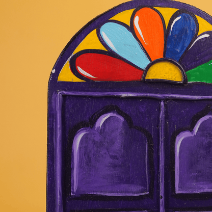 Hand Painted Wooden Key Holder Bonedi Barir Janla Purple with 4 Key Hooks