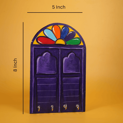 Hand Painted Wooden Key Holder Bonedi Barir Janla Purple with 4 Key Hooks