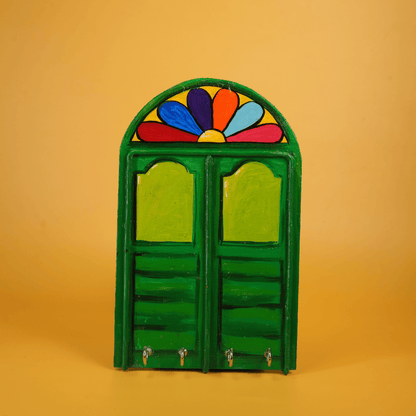 Handcrafted Wooden Key Holder Bonedi Barir Janla Green with 4 Key Hooks