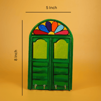 Handcrafted Wooden Key Holder Bonedi Barir Janla Green with 4 Key Hooks