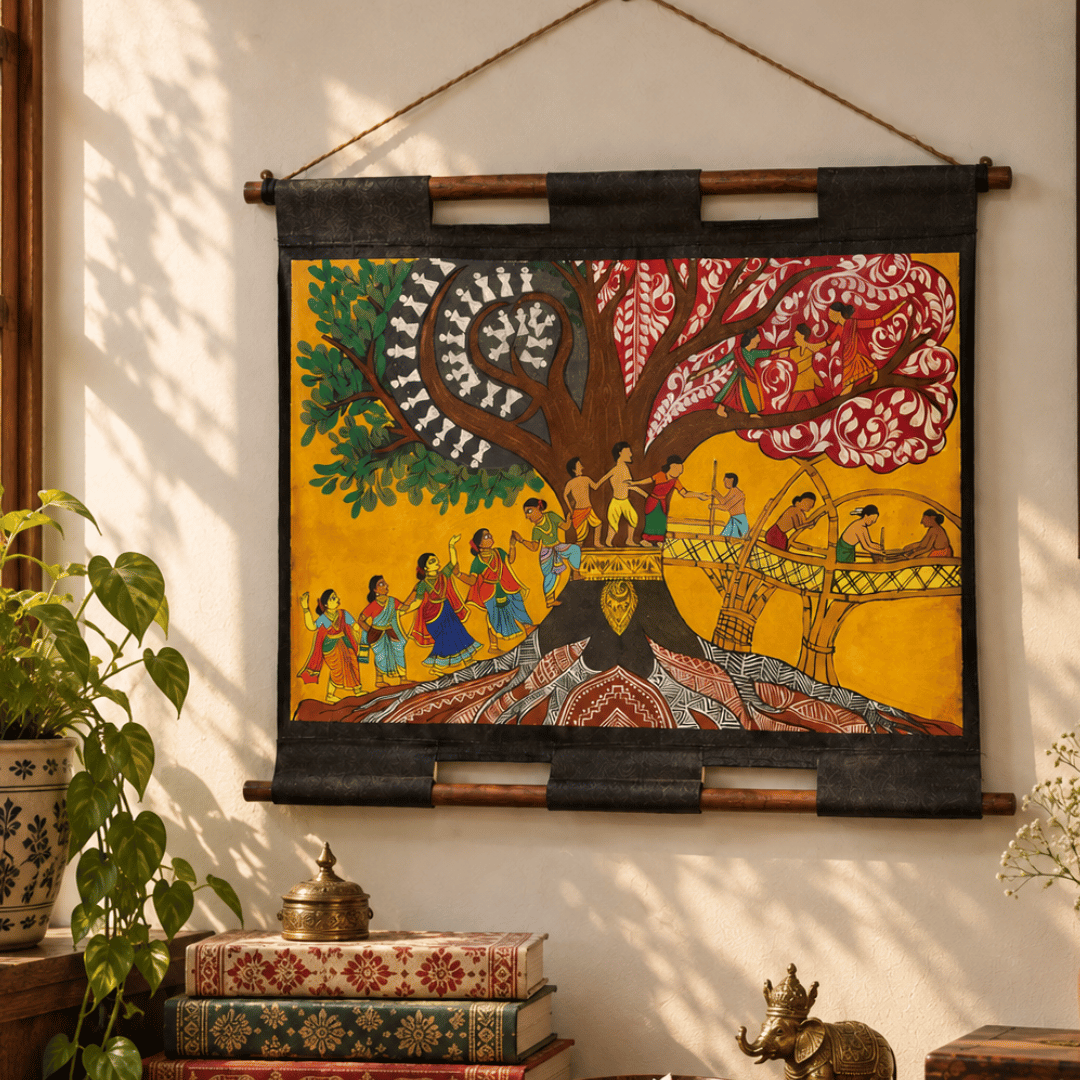 Hand Painted Wall Hanging Scroll Indian Art