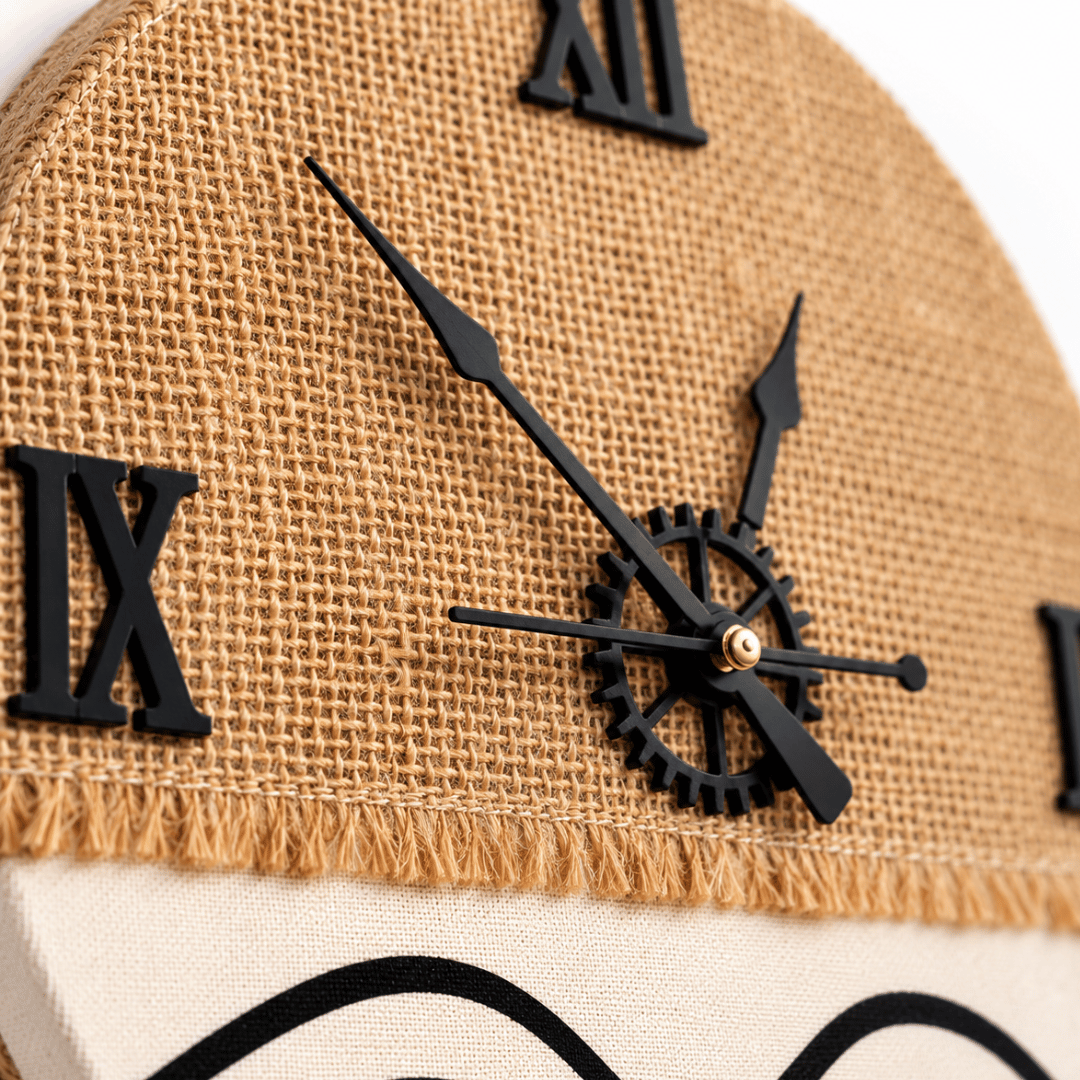 Wooden Wall Clock Analog Handcrafted Jute Texture
