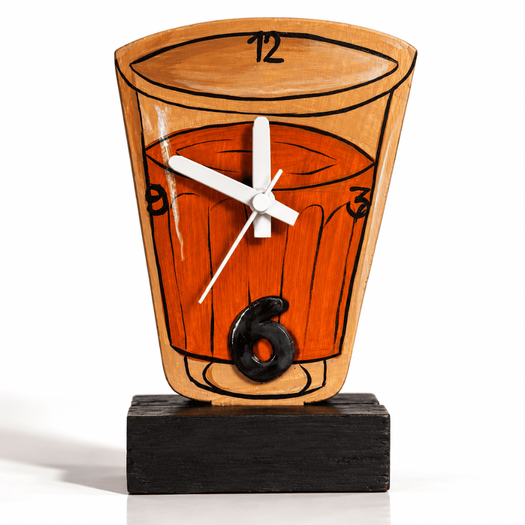 Handcrafted Wooden Table Clock Chai Cup Home Decor