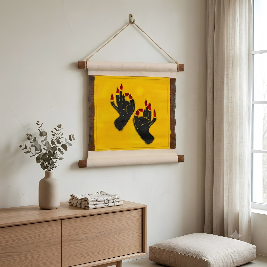 Hand Painted  Canvas Scroll Wall Hanging - Hasta Mudras