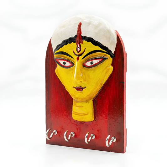 Handmade Maa Durga 3D Clay Wooden Key Holder