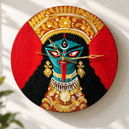 Wooden Wall Clock Analog Hand Painted Kali Maa