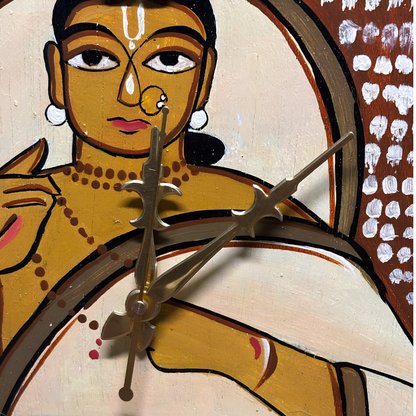 Hand Painted Wooden Table Clock - Jamini Roy Painting