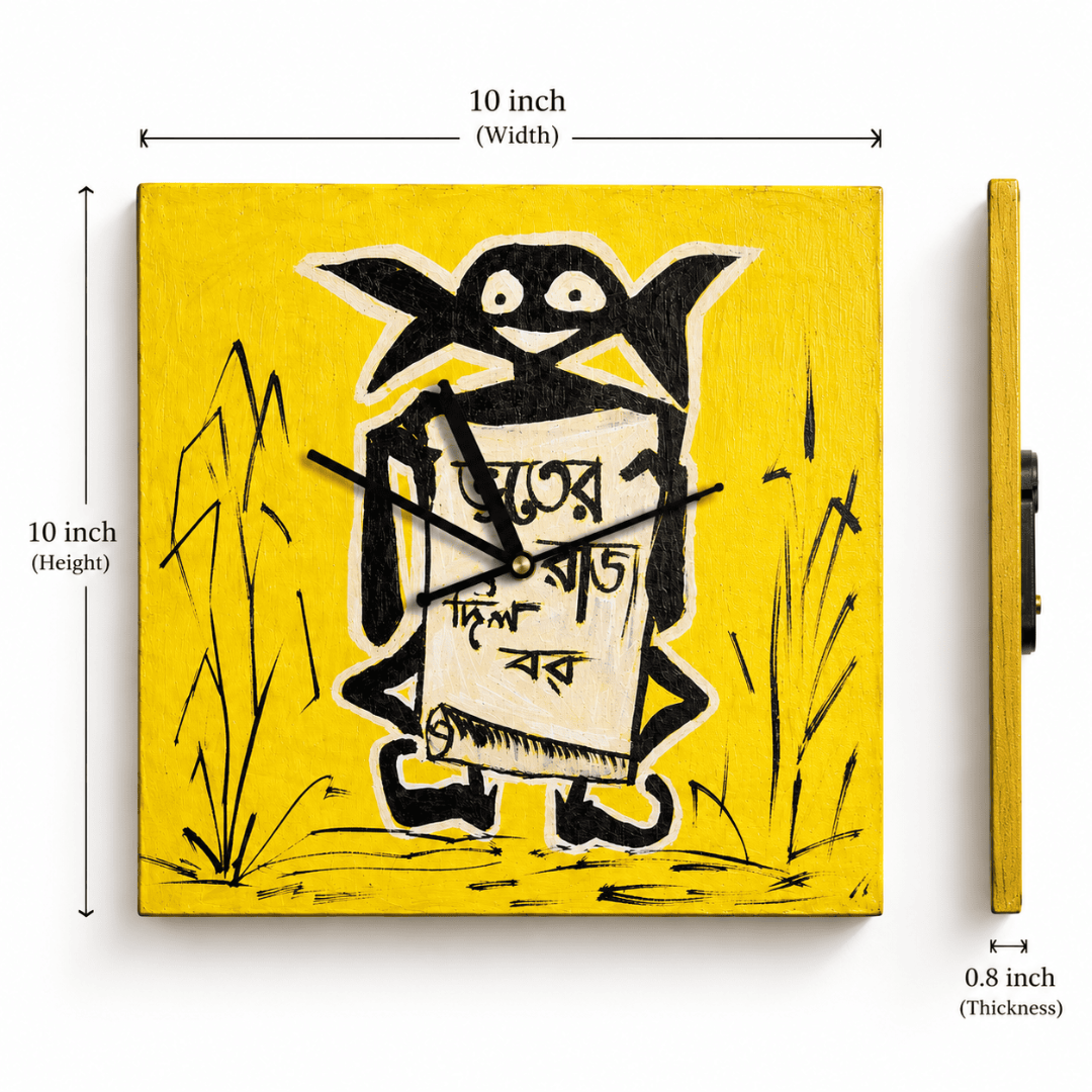 Wooden Wall Clock Analog Handcrafted Bhooter Raja Dilo Bor