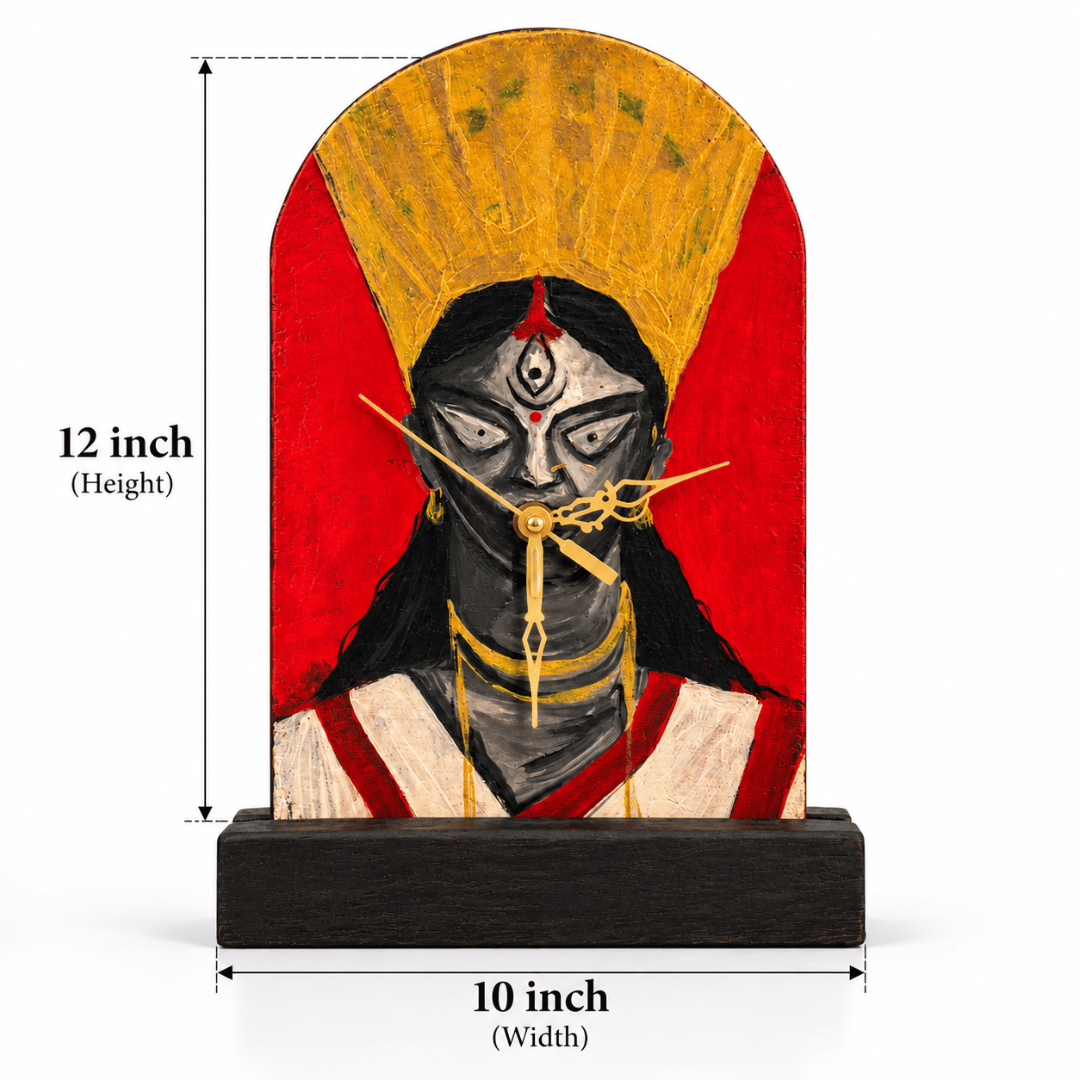 Wooden Wall + Desk Clock Handpainted Vintage Durga