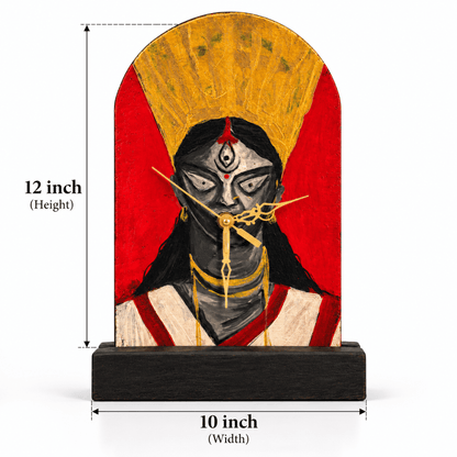 Wooden Wall + Desk Clock Handpainted Vintage Durga