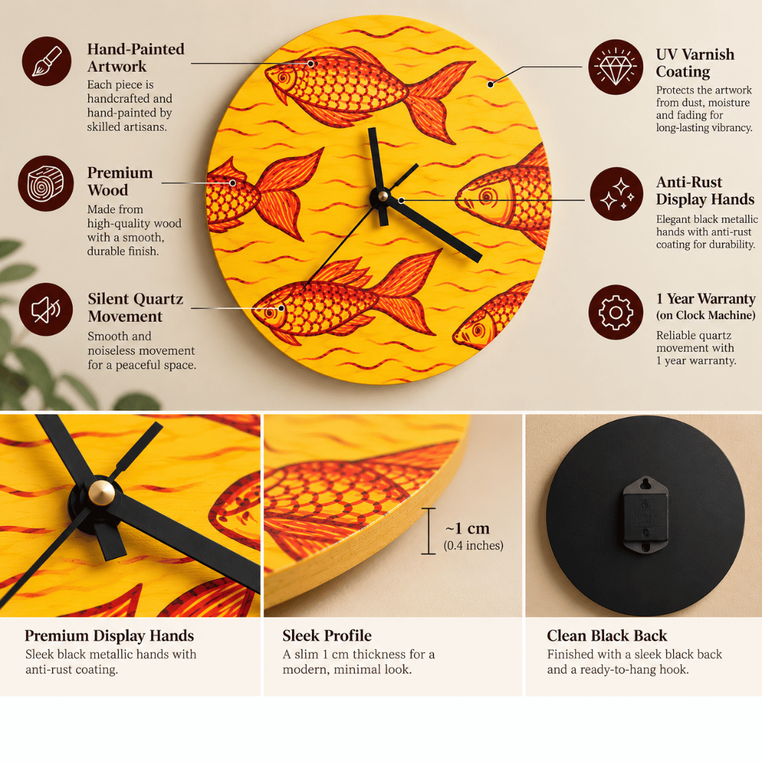 Wooden Wall Clock Japanese Painting Wall Decor