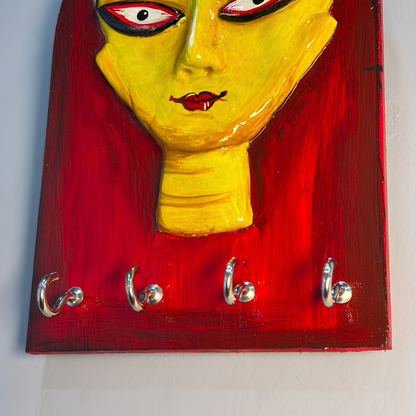 Handmade Maa Durga 3D Clay Wooden Key Holder