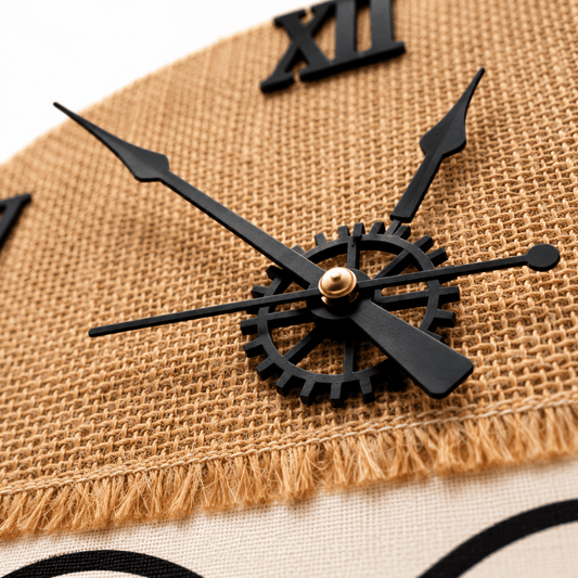 Wooden Wall Clock Analog Handcrafted Jute Texture