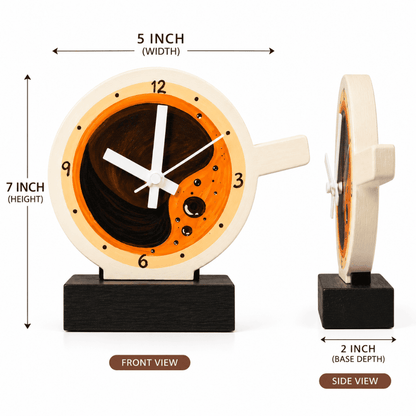 Handcrafted Wooden Desk Clock Coffee Cup Themed