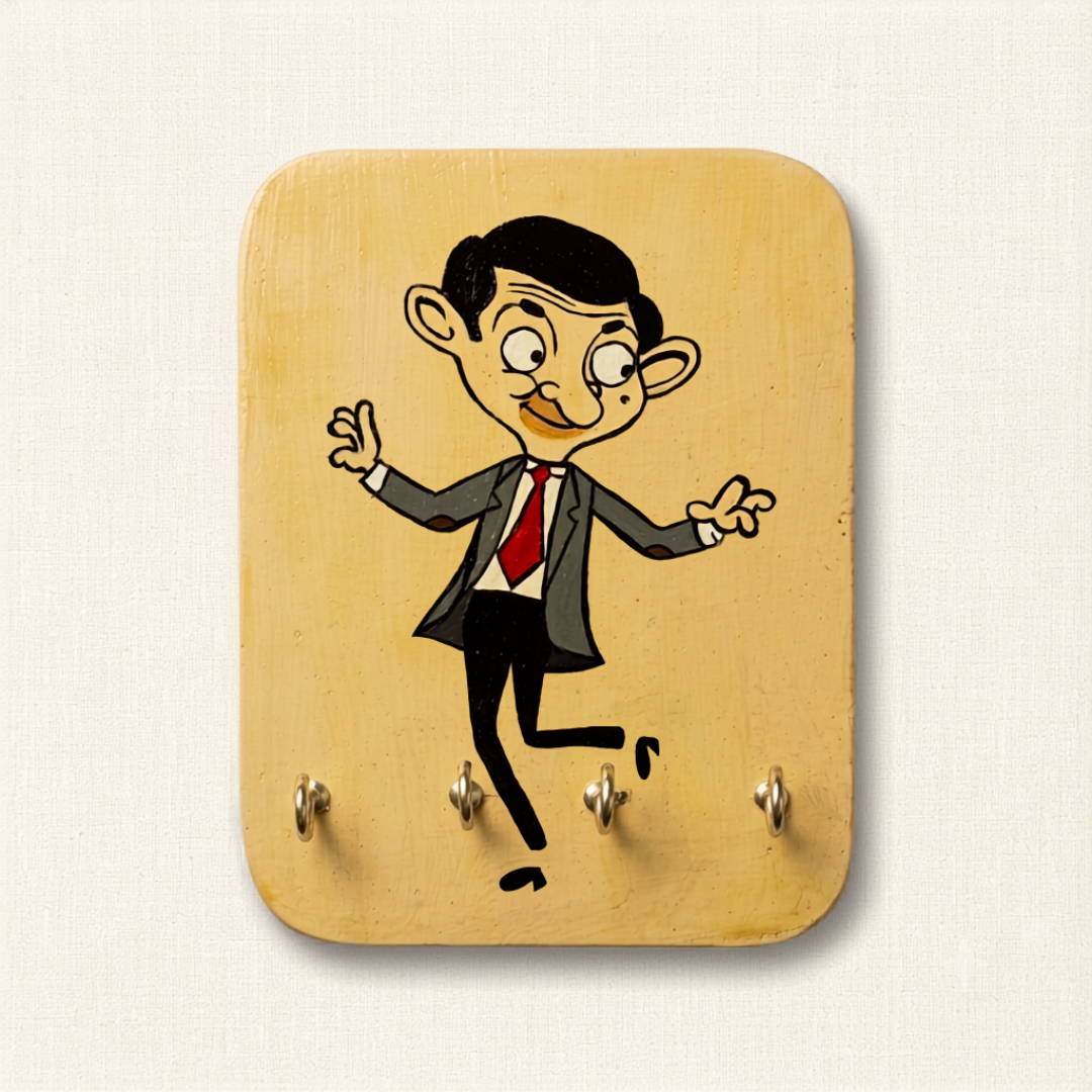 Handmade Wooden Key Holder Mr. Bean | Wall Mounted Key Rack