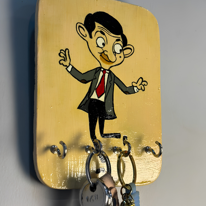 Handmade Wooden Key Holder Mr. Bean | Wall Mounted Key Rack