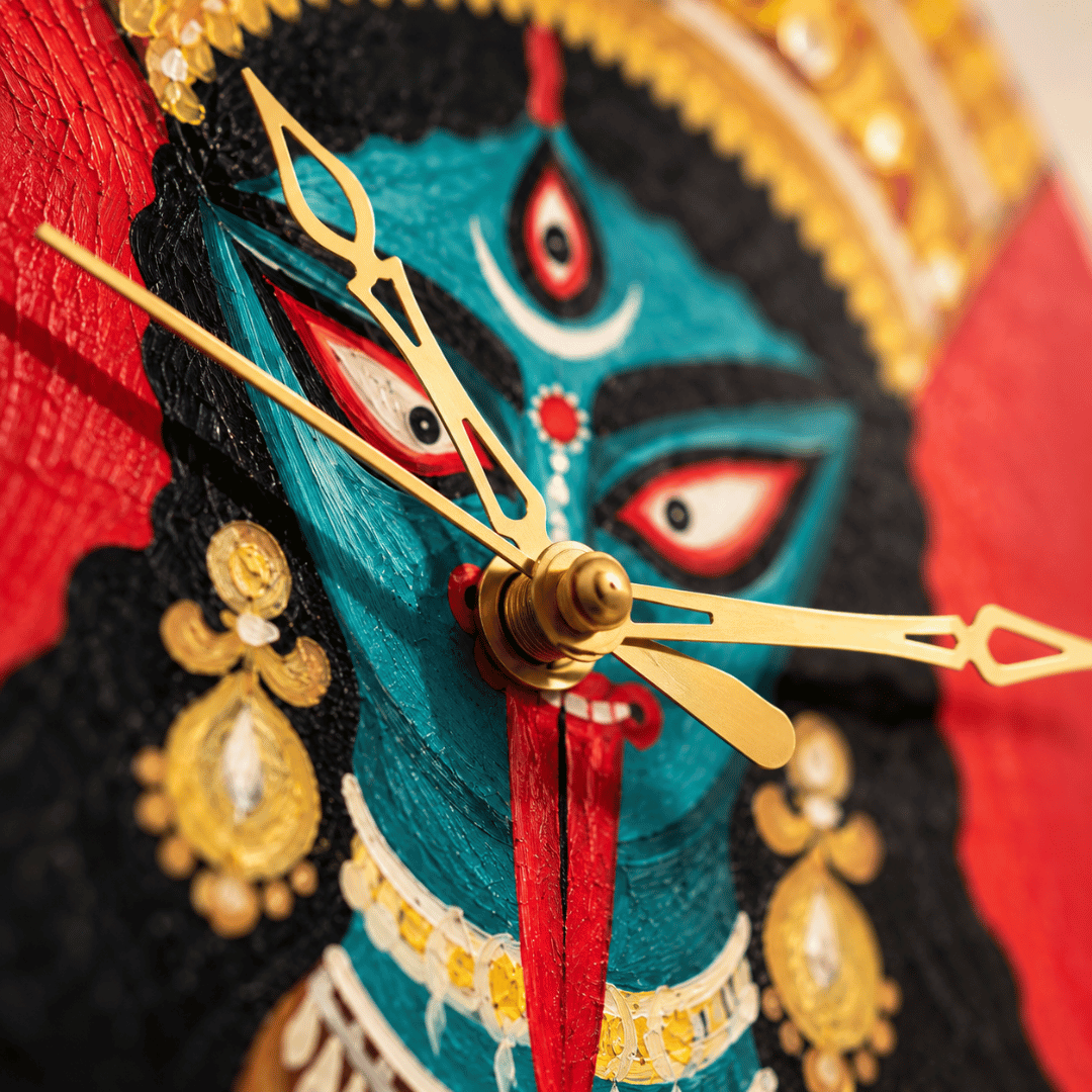 Wooden Wall Clock Analog Hand Painted Kali Maa