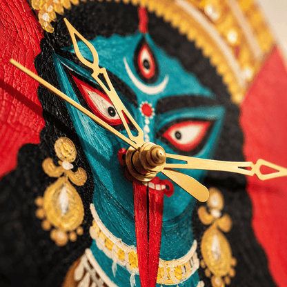 Wooden Wall Clock Analog Hand Painted Kali Maa
