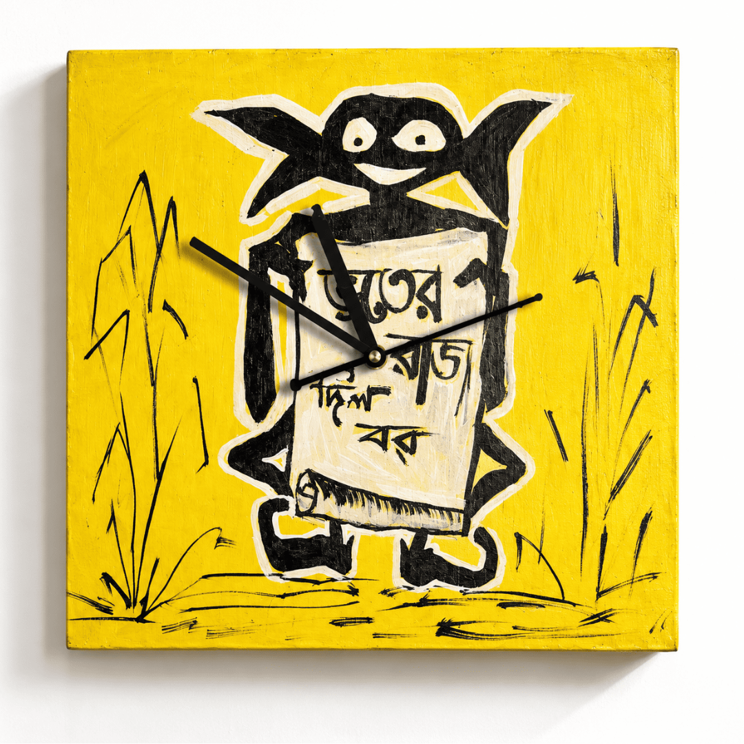 Wooden Wall Clock Analog Handcrafted Bhooter Raja Dilo Bor