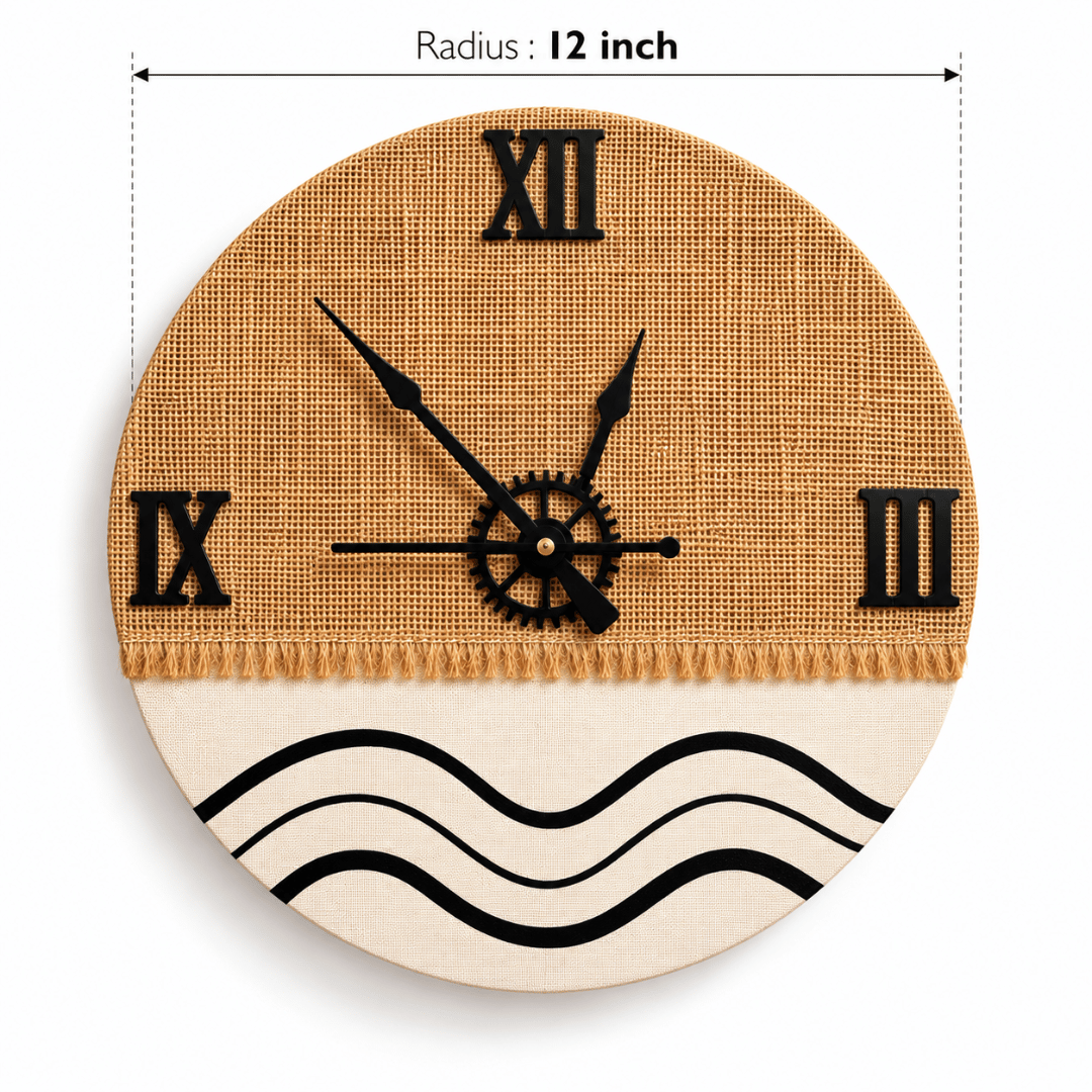 Wooden Wall Clock Analog Handcrafted Jute Texture