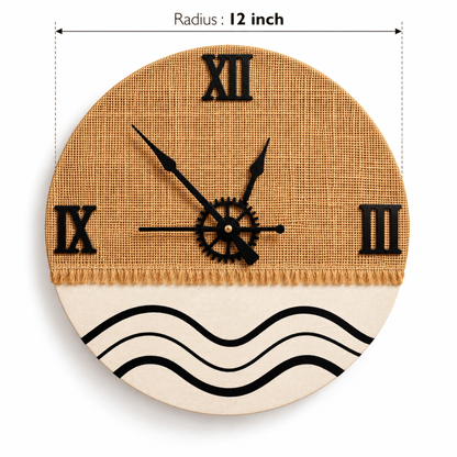 Wooden Wall Clock Analog Handcrafted Jute Texture