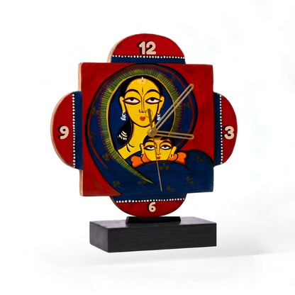Wooden Table Clock - Jamini Roy Painting