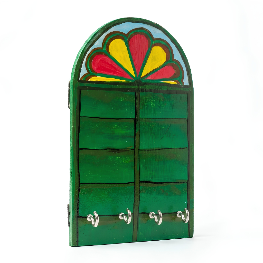 Hand-Painted Bengali Heritage Window Wooden Key Holder