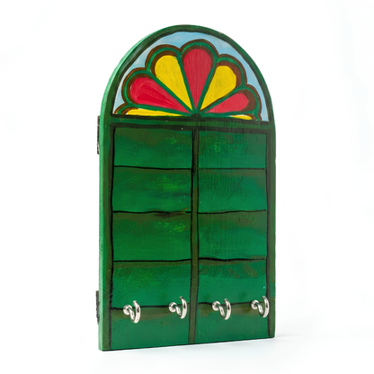 Hand-Painted Bengali Heritage Window Wooden Key Holder