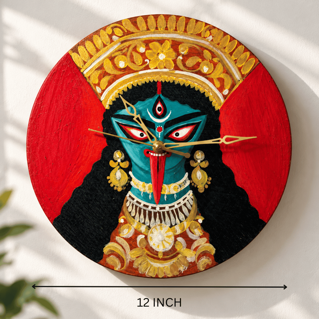 Wooden Wall Clock Analog Hand Painted Kali Maa