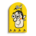 Handpainted Wooden Key Holder with 4 Hooks | Quirky Yellow Wall Decor