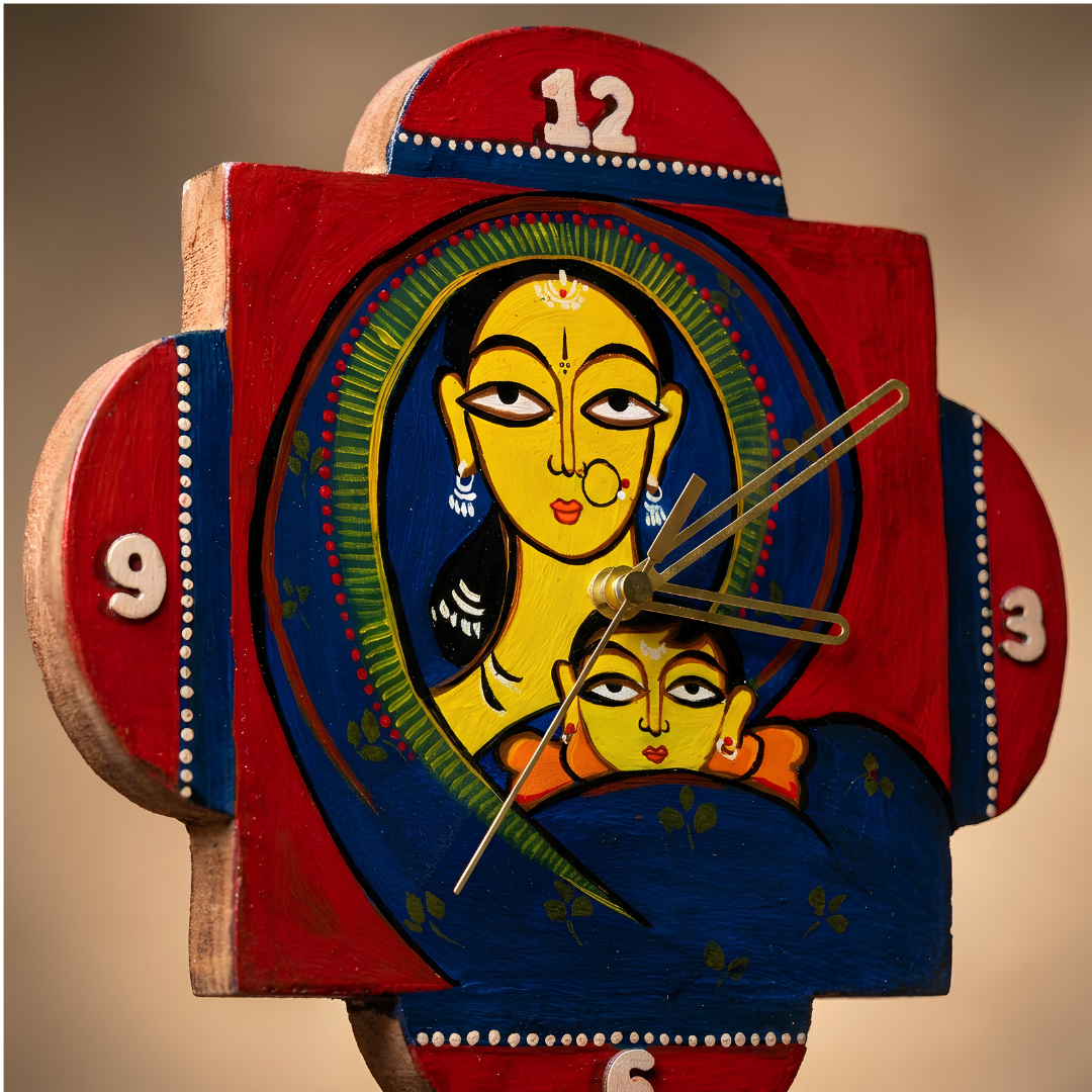 Wooden Table Clock - Jamini Roy Painting